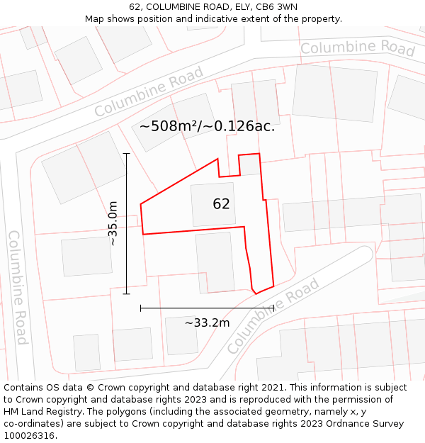 62, COLUMBINE ROAD, ELY, CB6 3WN: Plot and title map