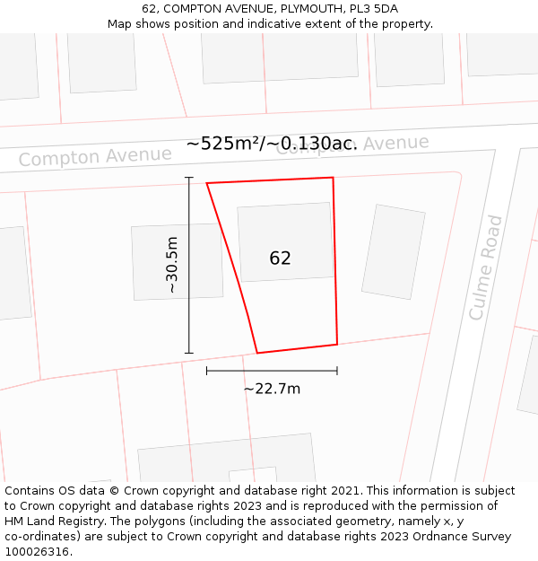 62, COMPTON AVENUE, PLYMOUTH, PL3 5DA: Plot and title map