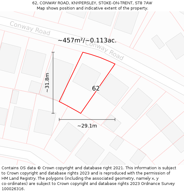 62, CONWAY ROAD, KNYPERSLEY, STOKE-ON-TRENT, ST8 7AW: Plot and title map