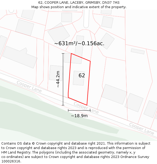 62, COOPER LANE, LACEBY, GRIMSBY, DN37 7AS: Plot and title map