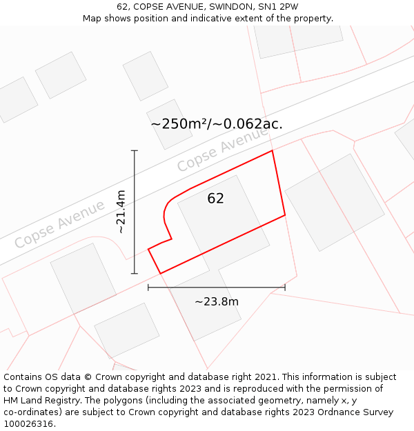 62, COPSE AVENUE, SWINDON, SN1 2PW: Plot and title map