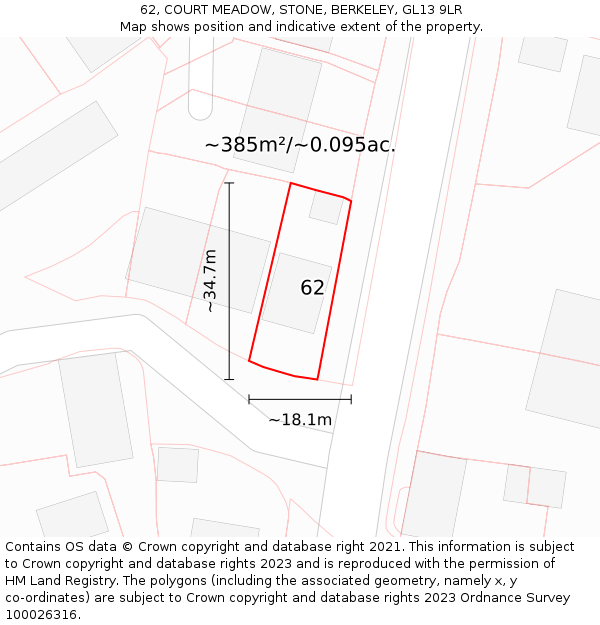 62, COURT MEADOW, STONE, BERKELEY, GL13 9LR: Plot and title map