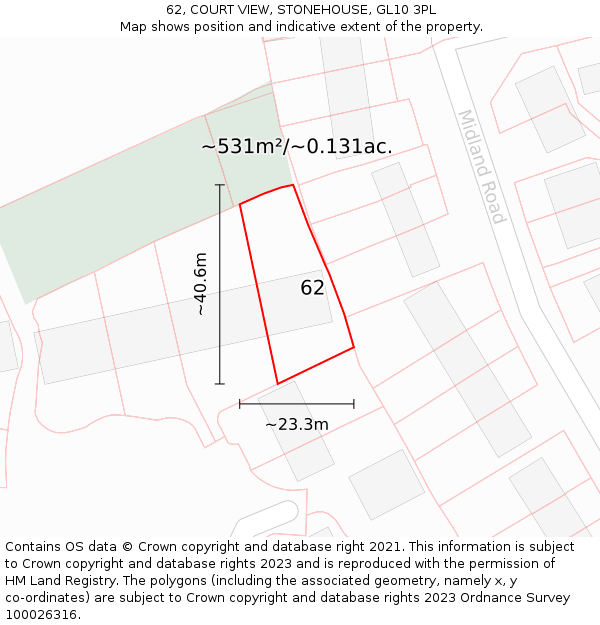 62, COURT VIEW, STONEHOUSE, GL10 3PL: Plot and title map