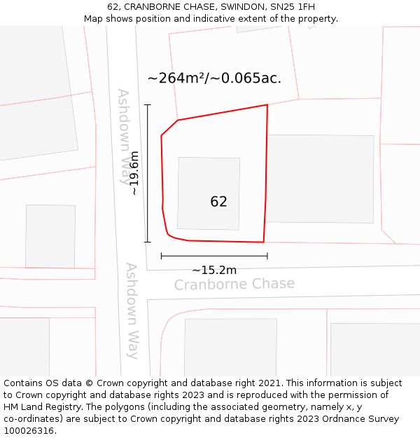 62, CRANBORNE CHASE, SWINDON, SN25 1FH: Plot and title map