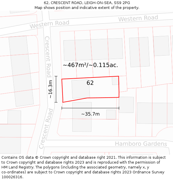 62, CRESCENT ROAD, LEIGH-ON-SEA, SS9 2PG: Plot and title map