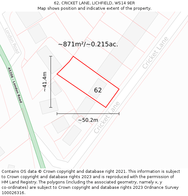 62, CRICKET LANE, LICHFIELD, WS14 9ER: Plot and title map