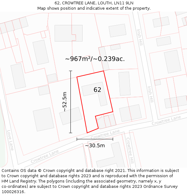 62, CROWTREE LANE, LOUTH, LN11 9LN: Plot and title map