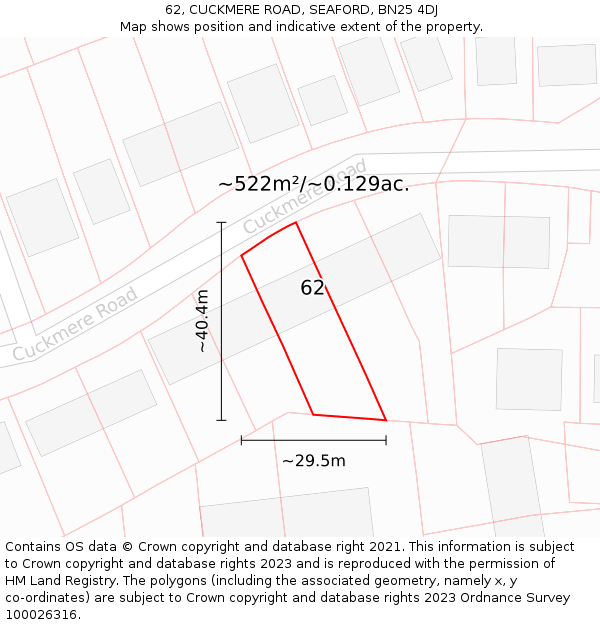 62, CUCKMERE ROAD, SEAFORD, BN25 4DJ: Plot and title map