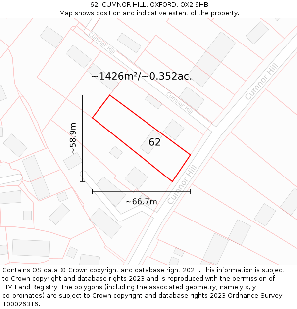 62, CUMNOR HILL, OXFORD, OX2 9HB: Plot and title map