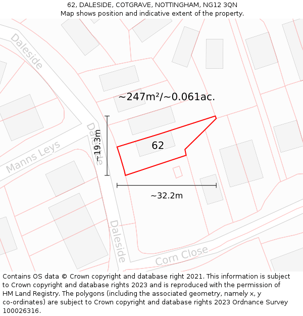 62, DALESIDE, COTGRAVE, NOTTINGHAM, NG12 3QN: Plot and title map