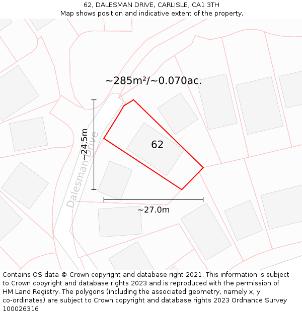 62, DALESMAN DRIVE, CARLISLE, CA1 3TH: Plot and title map