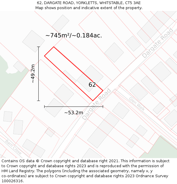 62, DARGATE ROAD, YORKLETTS, WHITSTABLE, CT5 3AE: Plot and title map