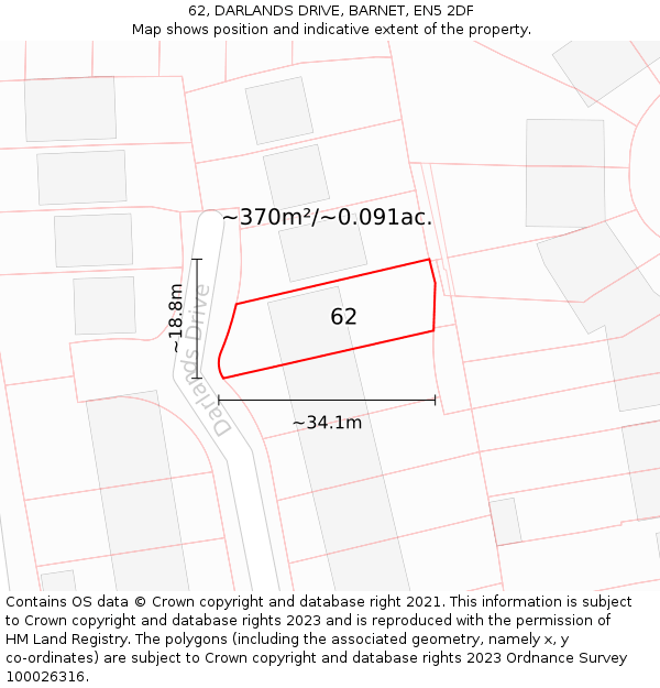 62, DARLANDS DRIVE, BARNET, EN5 2DF: Plot and title map