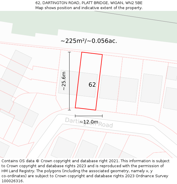 62, DARTINGTON ROAD, PLATT BRIDGE, WIGAN, WN2 5BE: Plot and title map