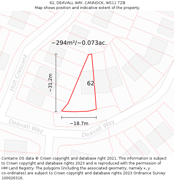 62, DEAVALL WAY, CANNOCK, WS11 7ZB: Plot and title map