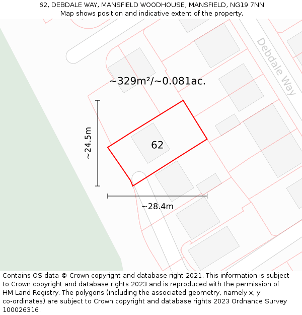 62, DEBDALE WAY, MANSFIELD WOODHOUSE, MANSFIELD, NG19 7NN: Plot and title map