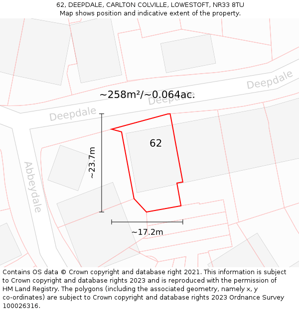 62, DEEPDALE, CARLTON COLVILLE, LOWESTOFT, NR33 8TU: Plot and title map