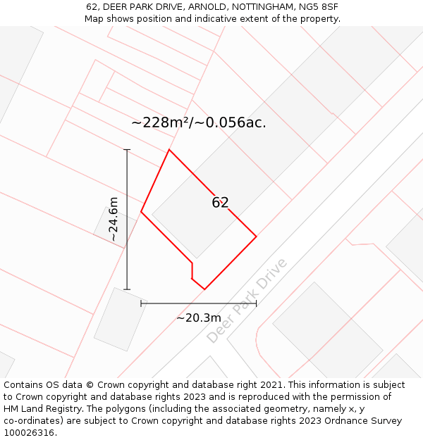 62, DEER PARK DRIVE, ARNOLD, NOTTINGHAM, NG5 8SF: Plot and title map