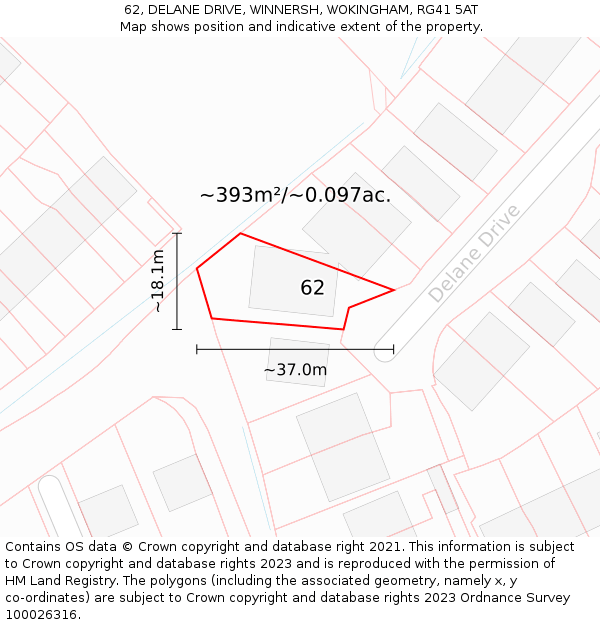 62, DELANE DRIVE, WINNERSH, WOKINGHAM, RG41 5AT: Plot and title map