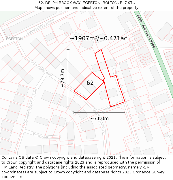 62, DELPH BROOK WAY, EGERTON, BOLTON, BL7 9TU: Plot and title map