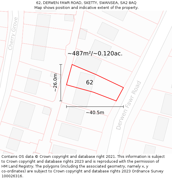 62, DERWEN FAWR ROAD, SKETTY, SWANSEA, SA2 8AQ: Plot and title map