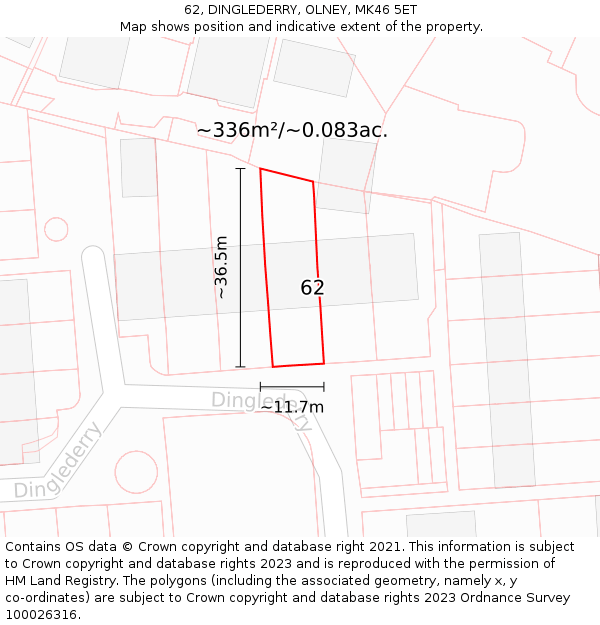 62, DINGLEDERRY, OLNEY, MK46 5ET: Plot and title map