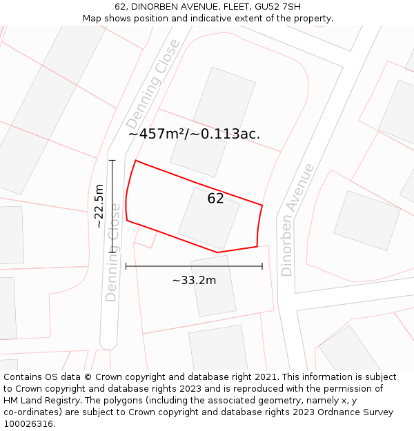 62, DINORBEN AVENUE, FLEET, GU52 7SH: Plot and title map