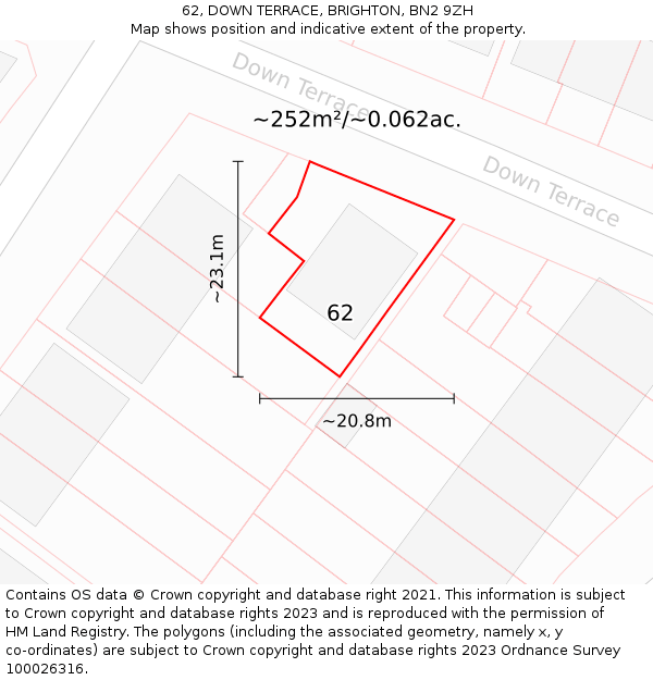 62, DOWN TERRACE, BRIGHTON, BN2 9ZH: Plot and title map