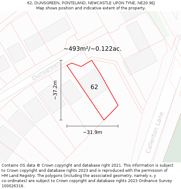 62, DUNSGREEN, PONTELAND, NEWCASTLE UPON TYNE, NE20 9EJ: Plot and title map