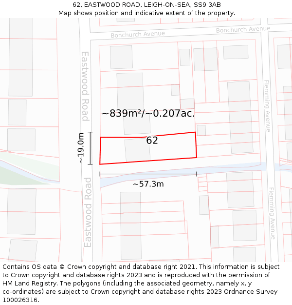 62, EASTWOOD ROAD, LEIGH-ON-SEA, SS9 3AB: Plot and title map