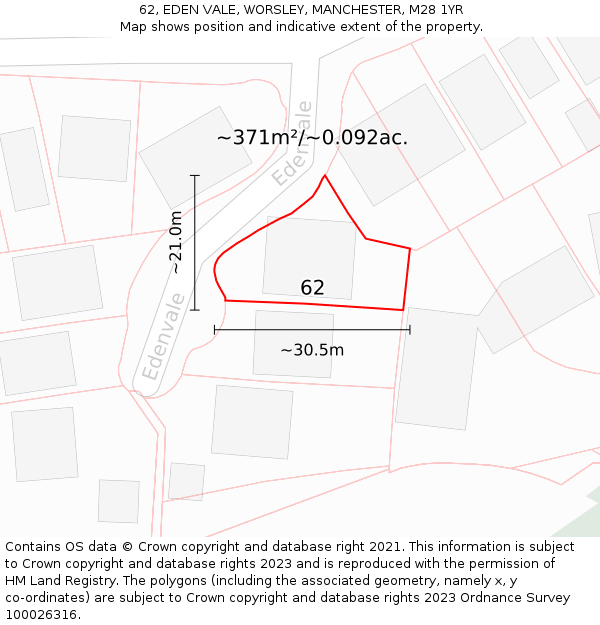 62, EDEN VALE, WORSLEY, MANCHESTER, M28 1YR: Plot and title map