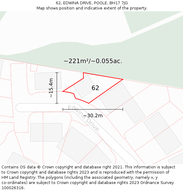 62, EDWINA DRIVE, POOLE, BH17 7JG: Plot and title map