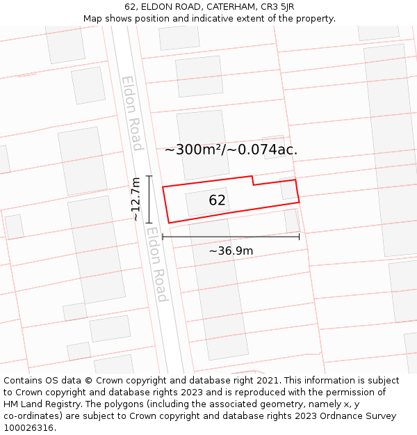 62, ELDON ROAD, CATERHAM, CR3 5JR: Plot and title map