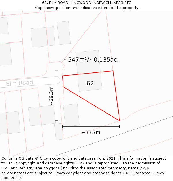 62, ELM ROAD, LINGWOOD, NORWICH, NR13 4TG: Plot and title map