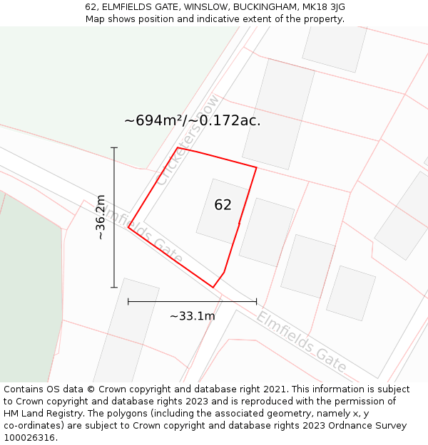 62, ELMFIELDS GATE, WINSLOW, BUCKINGHAM, MK18 3JG: Plot and title map