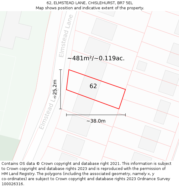 62, ELMSTEAD LANE, CHISLEHURST, BR7 5EL: Plot and title map