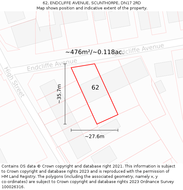 62, ENDCLIFFE AVENUE, SCUNTHORPE, DN17 2RD: Plot and title map