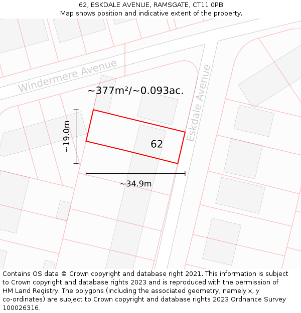 62, ESKDALE AVENUE, RAMSGATE, CT11 0PB: Plot and title map