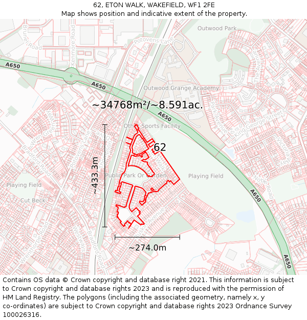 62, ETON WALK, WAKEFIELD, WF1 2FE: Plot and title map