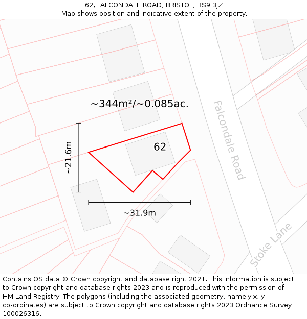 62, FALCONDALE ROAD, BRISTOL, BS9 3JZ: Plot and title map