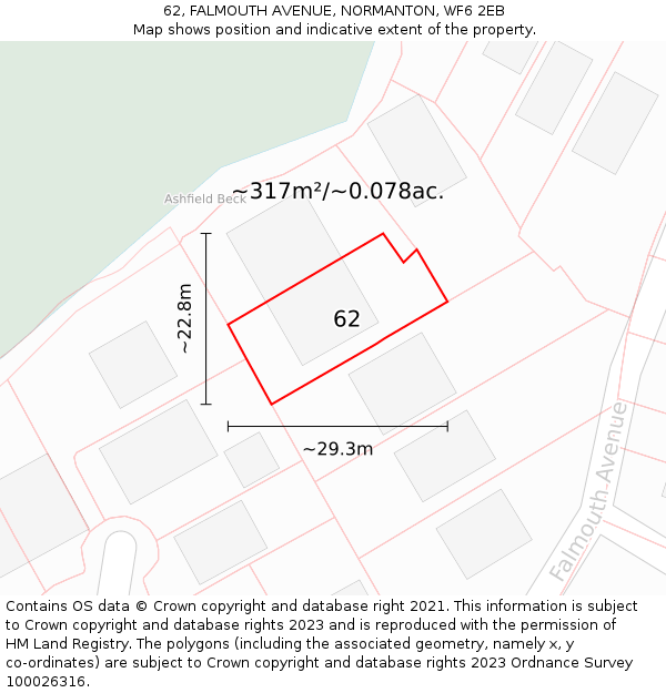 62, FALMOUTH AVENUE, NORMANTON, WF6 2EB: Plot and title map