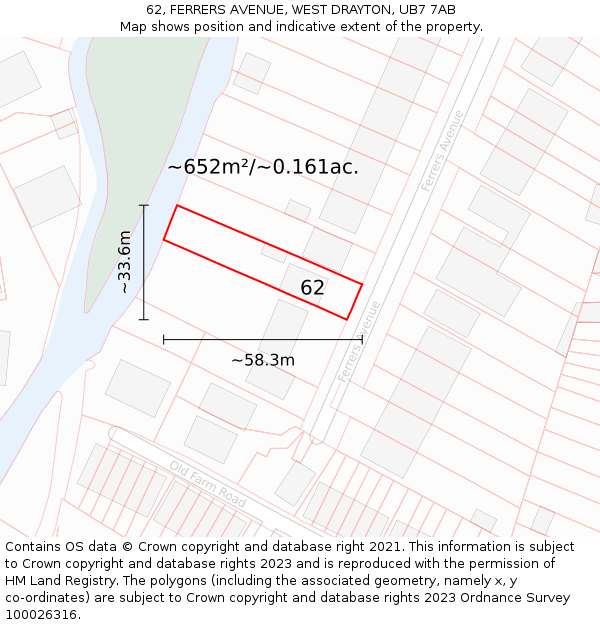 62, FERRERS AVENUE, WEST DRAYTON, UB7 7AB: Plot and title map