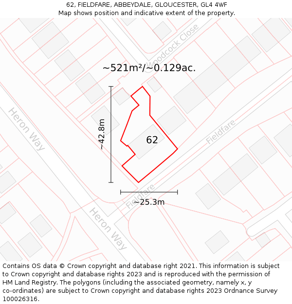 62, FIELDFARE, ABBEYDALE, GLOUCESTER, GL4 4WF: Plot and title map