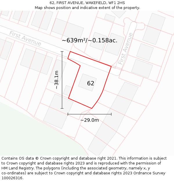 62, FIRST AVENUE, WAKEFIELD, WF1 2HS: Plot and title map