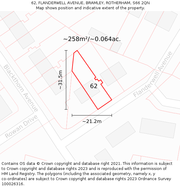 62, FLANDERWELL AVENUE, BRAMLEY, ROTHERHAM, S66 2QN: Plot and title map