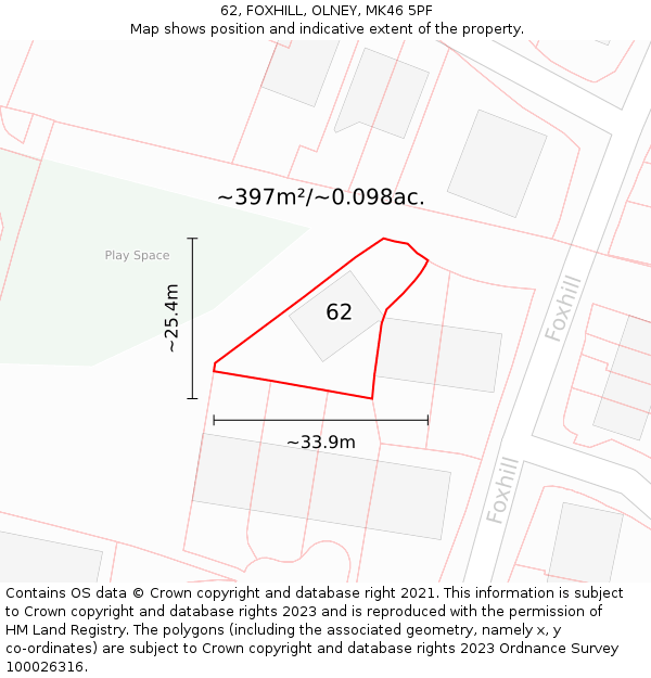 62, FOXHILL, OLNEY, MK46 5PF: Plot and title map