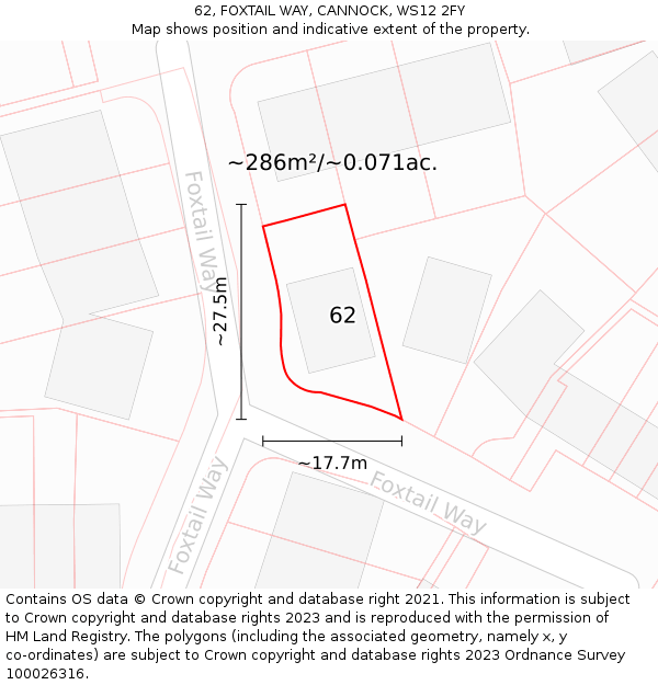 62, FOXTAIL WAY, CANNOCK, WS12 2FY: Plot and title map