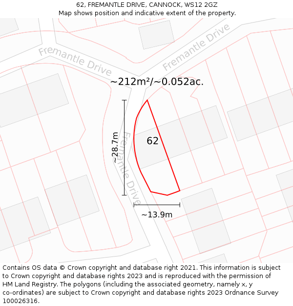 62, FREMANTLE DRIVE, CANNOCK, WS12 2GZ: Plot and title map