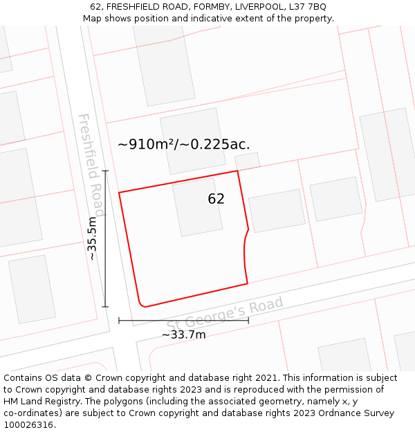 62, FRESHFIELD ROAD, FORMBY, LIVERPOOL, L37 7BQ: Plot and title map