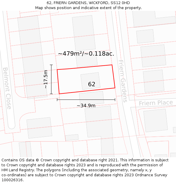 62, FRIERN GARDENS, WICKFORD, SS12 0HD: Plot and title map